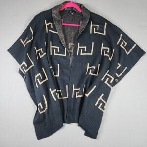 ii Sisters Black & Gold Sweater Poncho Shawl cardigan one size classy warm shrug